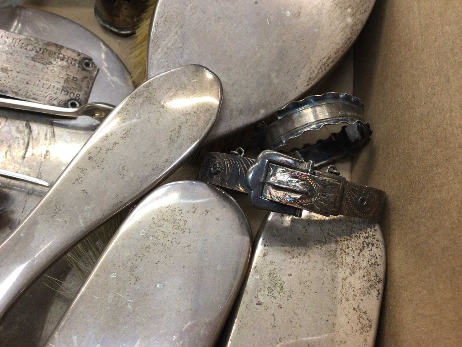 Silver backed dressing table items, silver teaspoons, silver buckle bangle, silver cased fob watch, - Image 4 of 4