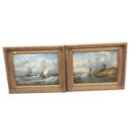 20th century oil on panel of a marine scene together with another Dutch style scene, both in gilt fr