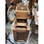 Old pine child's chair together with an old wooden crate (2)