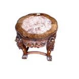 19th century Chinese carved hardwood table with marble top, pair Victorian dining chairs and Georgia