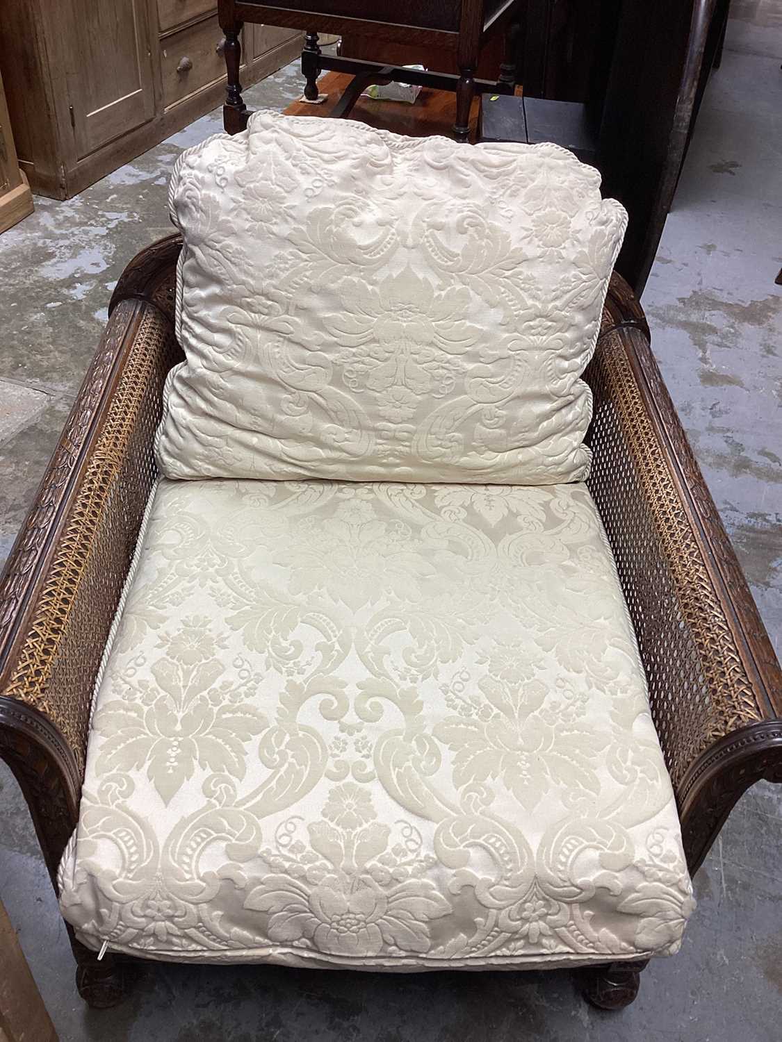 Early 20th century carved and caned bergere armchair - Image 5 of 7