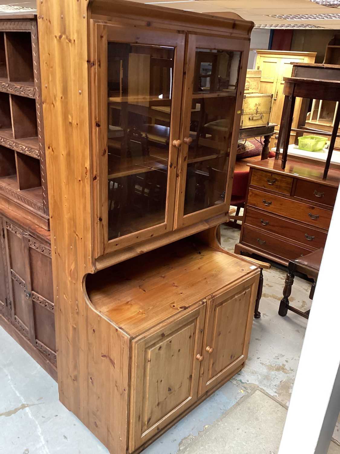 Two modern pine double wardrobes, 104cm wide, 56cm deep, 176.5cm high, together with a pine dresser, - Image 2 of 3