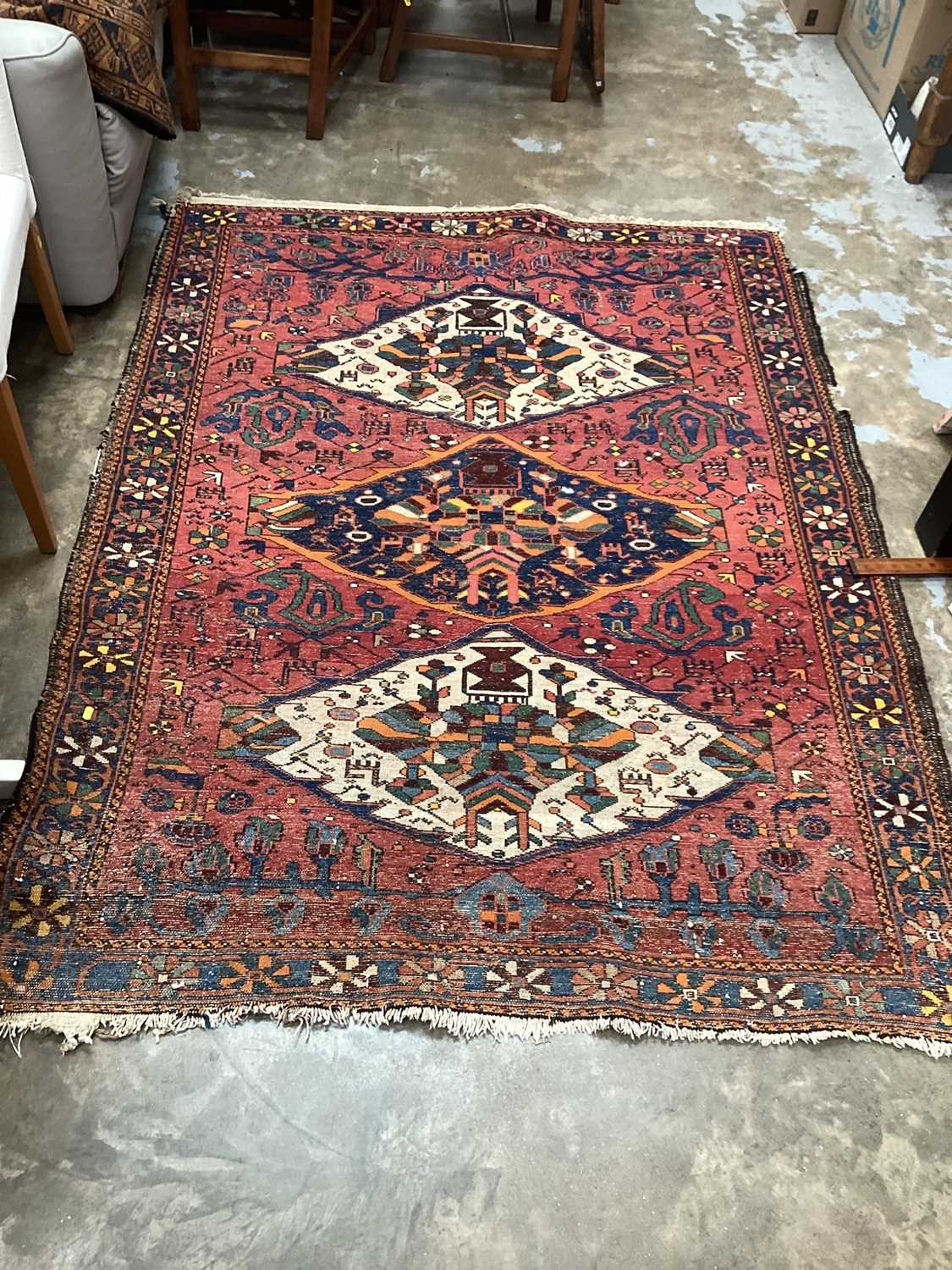 Eastern rug with three central medallions on red, blue, cream and green ground, 191cm x 148cm - Image 5 of 5