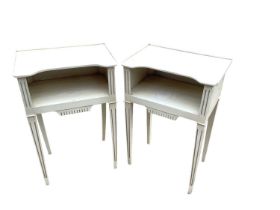 Pair of French cream bedside tables, 46.5cm wide, 31.5cm deep, 70.5cm high