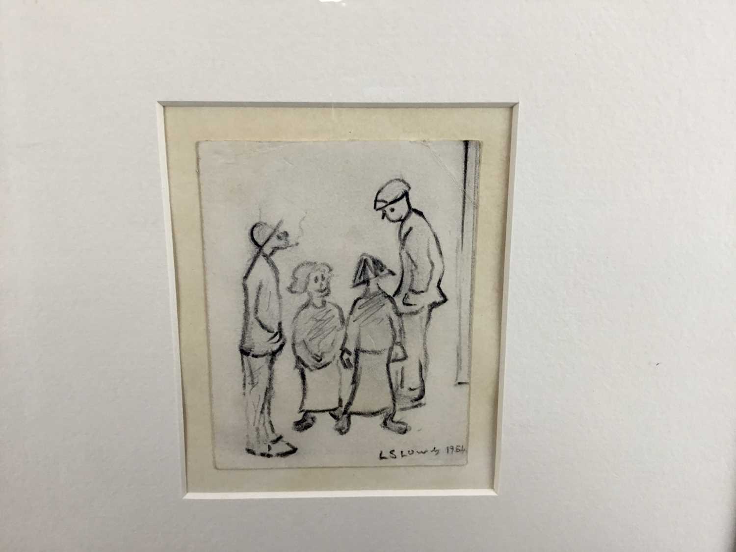 Manner of L S Lowry, pencil sketch, figures, 11cm x 9cm, framed - Image 3 of 4