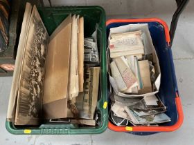 Two boxes of mixed ephemera to include postcards and photographs.