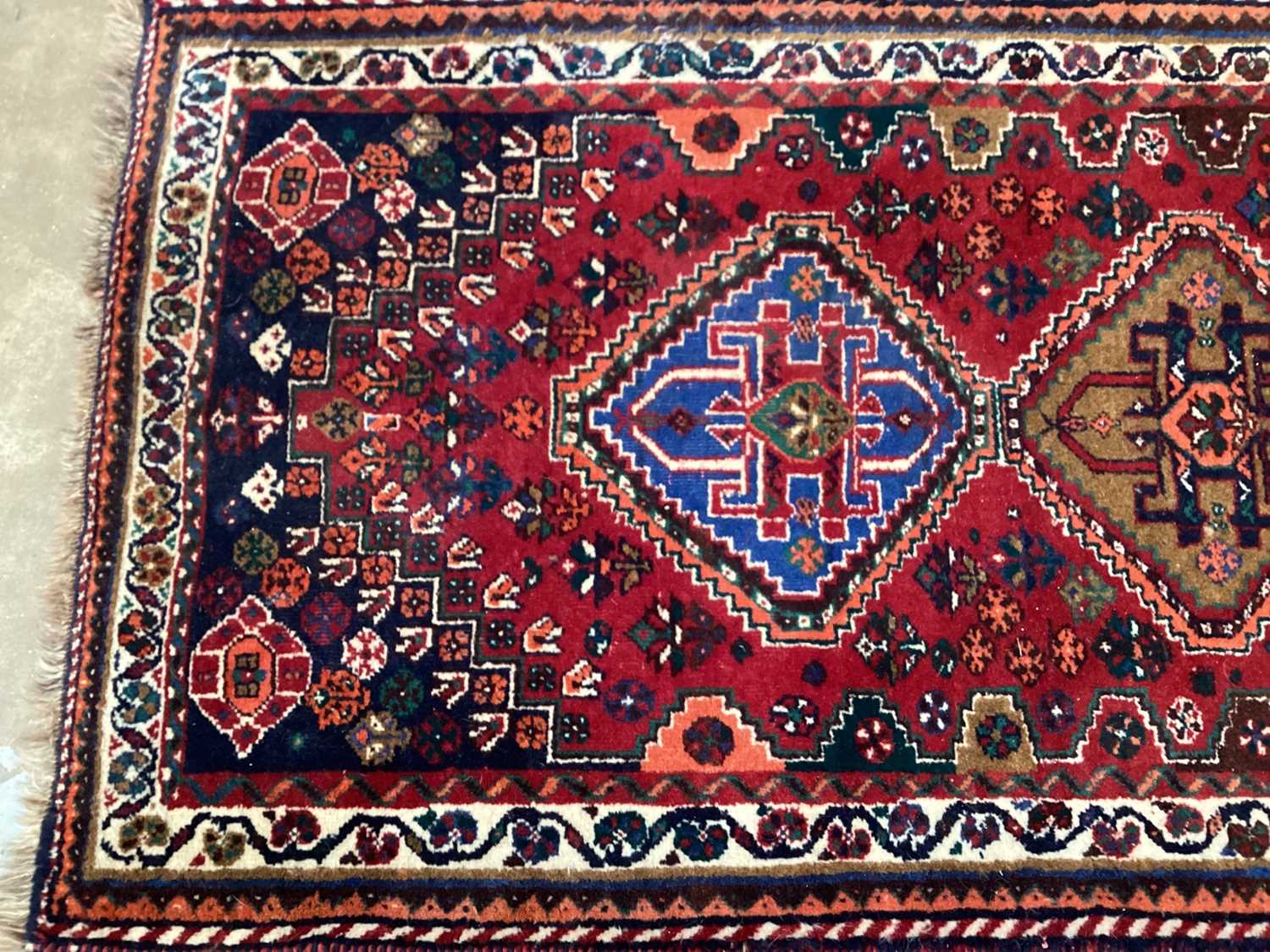 Persian runner with five central medallions on red, blue and cream ground - Image 4 of 5