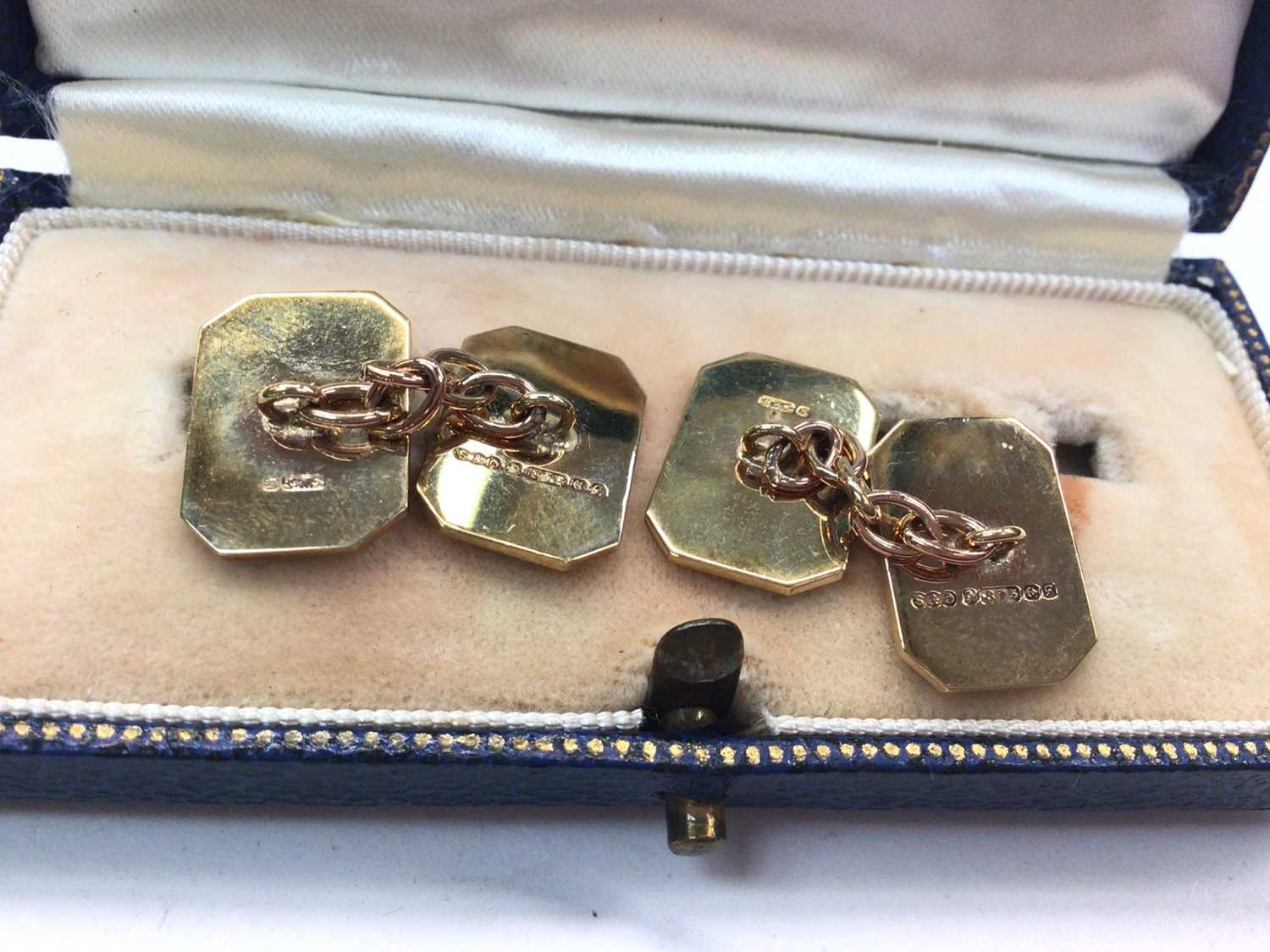 Pair of 9ct gold cufflinks with engraved initials (Birmingham 1956) in fitted case - Image 2 of 2