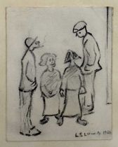 Manner of L S Lowry, pencil sketch, figures, 11cm x 9cm, framed