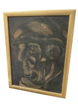 Attributed to Colin Moss (1914-2005) oil on canvas, head of a workman, laid down onto board, 39 x 29