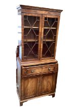 Georgian style mahogany secretaire bookcase with astragal glazed doors above, fitted secretaire draw