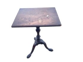 Georgian mahogany tilt top wine table on turned column and three splayed legs, 46cm wide, 40cm deep,