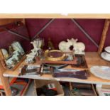 Collection of Art Deco items to include a peach tinted mirror, various ceramics and metalwork