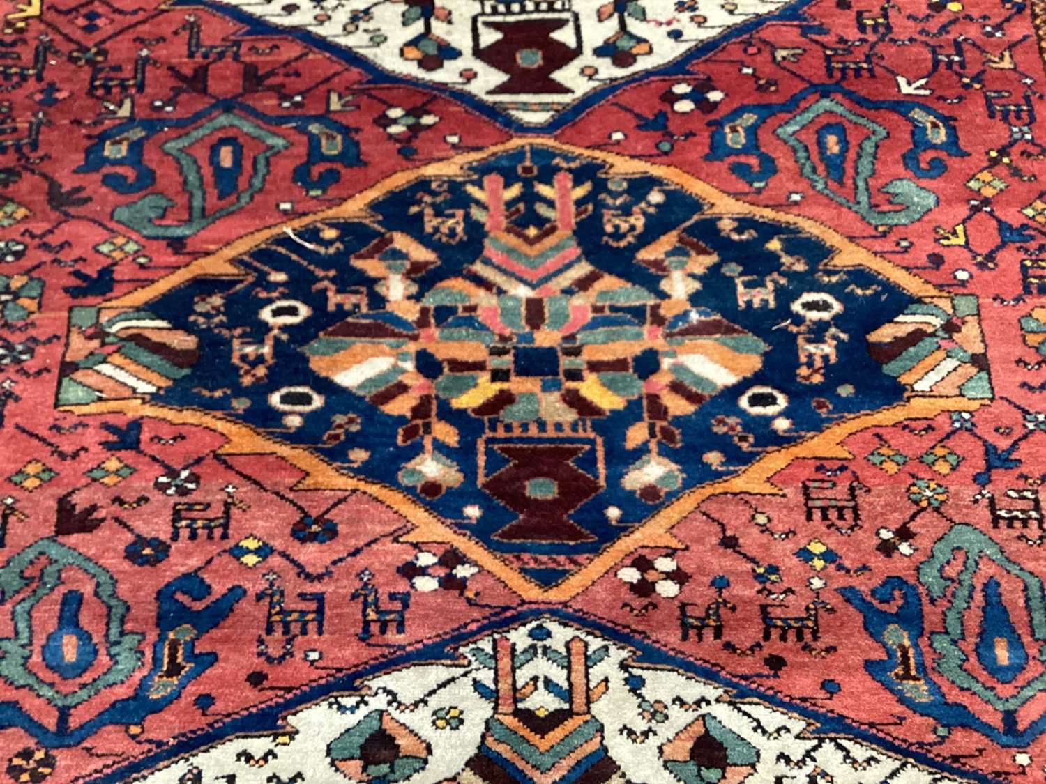 Eastern rug with three central medallions on red, blue, cream and green ground, 191cm x 148cm - Image 3 of 5