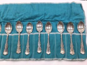 Set of 12 American Birks sterling silver teaspoons in original cloth bag