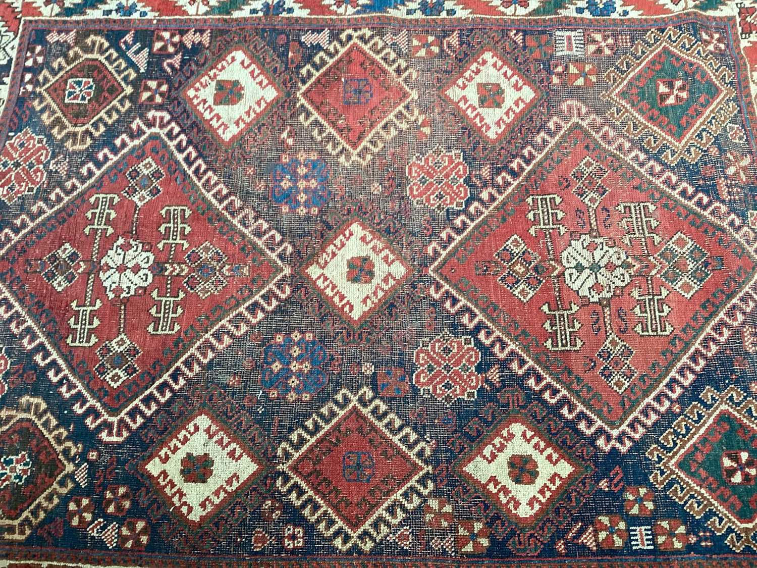 Two Eastern rugs with geometric decoration on red and blue ground, 175cm x 128cm - Image 2 of 6