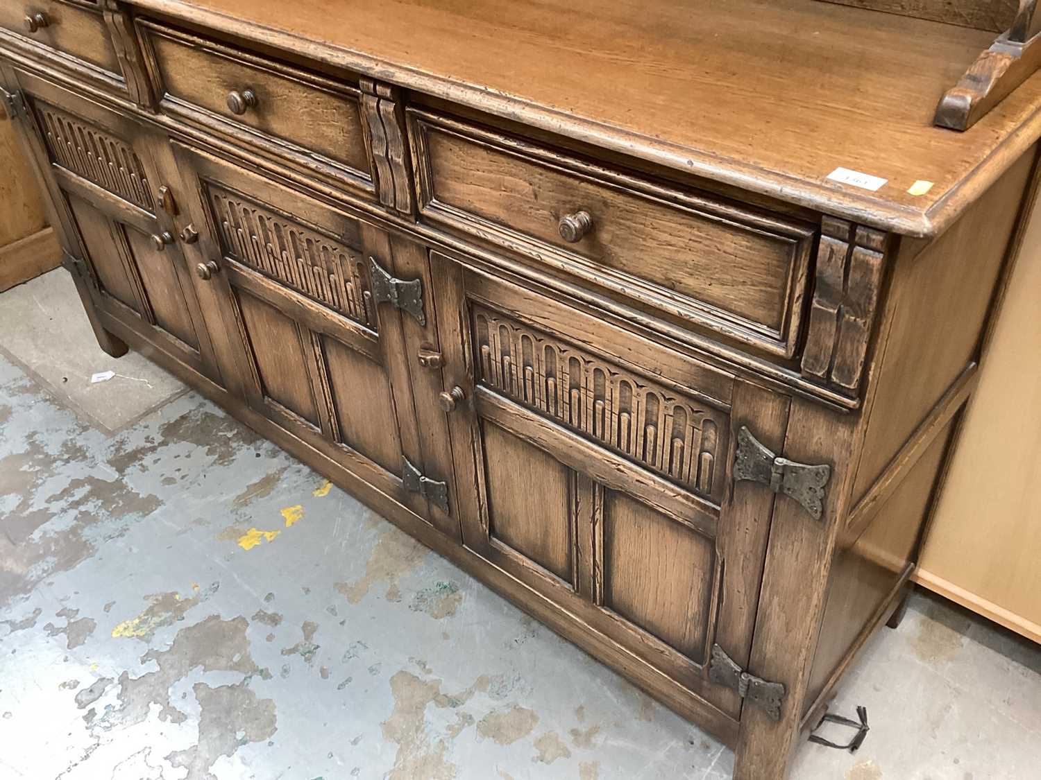 Good quality oak two height dresser with carved decoration - Image 2 of 2