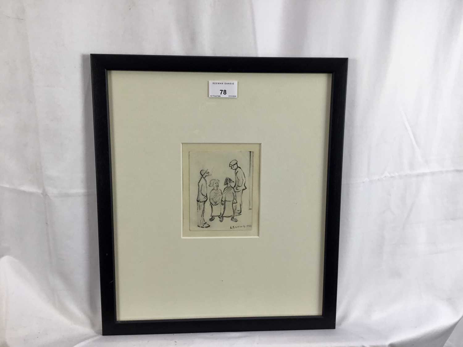 Manner of L S Lowry, pencil sketch, figures, 11cm x 9cm, framed - Image 2 of 4