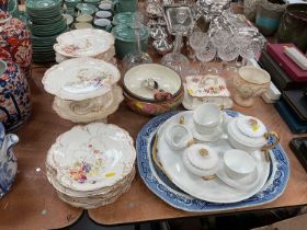 Victorian Wedgwood Majolica salad bowl and decorated china and cut glassware