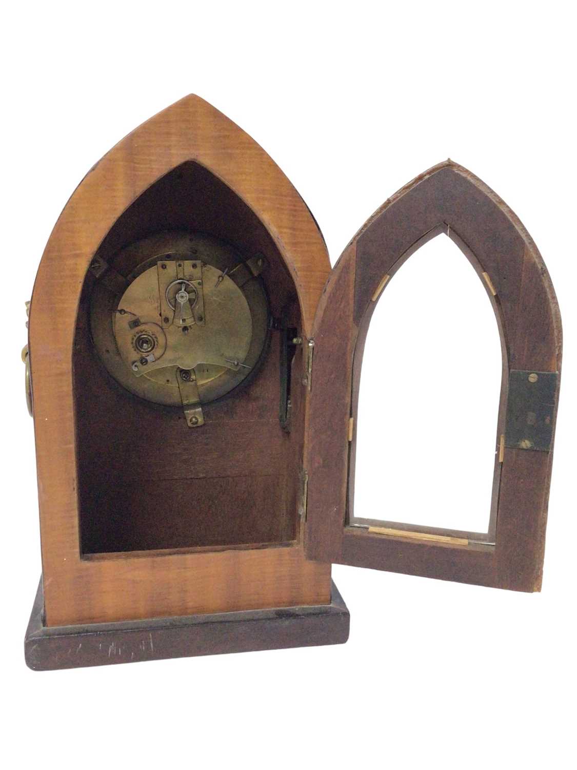 19th century mahogany and brass inlaid lancet shaped bracket clock - Image 3 of 6