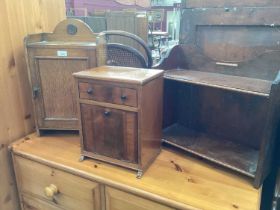 1920s mahogany stationary cabinet, oak medicine cupboard and small open shelf unit (3)