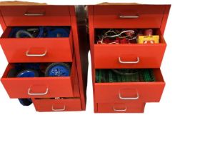 Meccano large selection in metal cabinets (x2), wooden boxes, plastic crates and constructed double