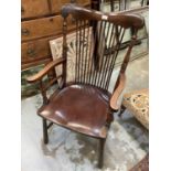 Unsual late 19th century mahogany stick back armchair
