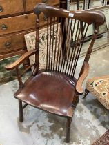 Unsual late 19th century mahogany stick back armchair