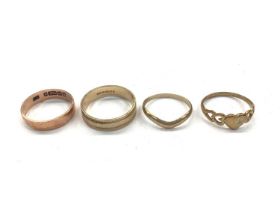 Antique 9ct rose gold wedding ring and three other 9ct rings (4)