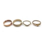 Antique 9ct rose gold wedding ring and three other 9ct rings (4)