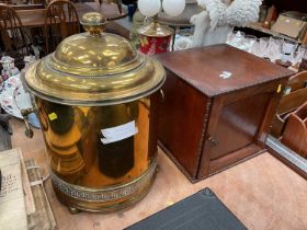 Early 20th century oak letter cupboard together with a brass coal box (2)
