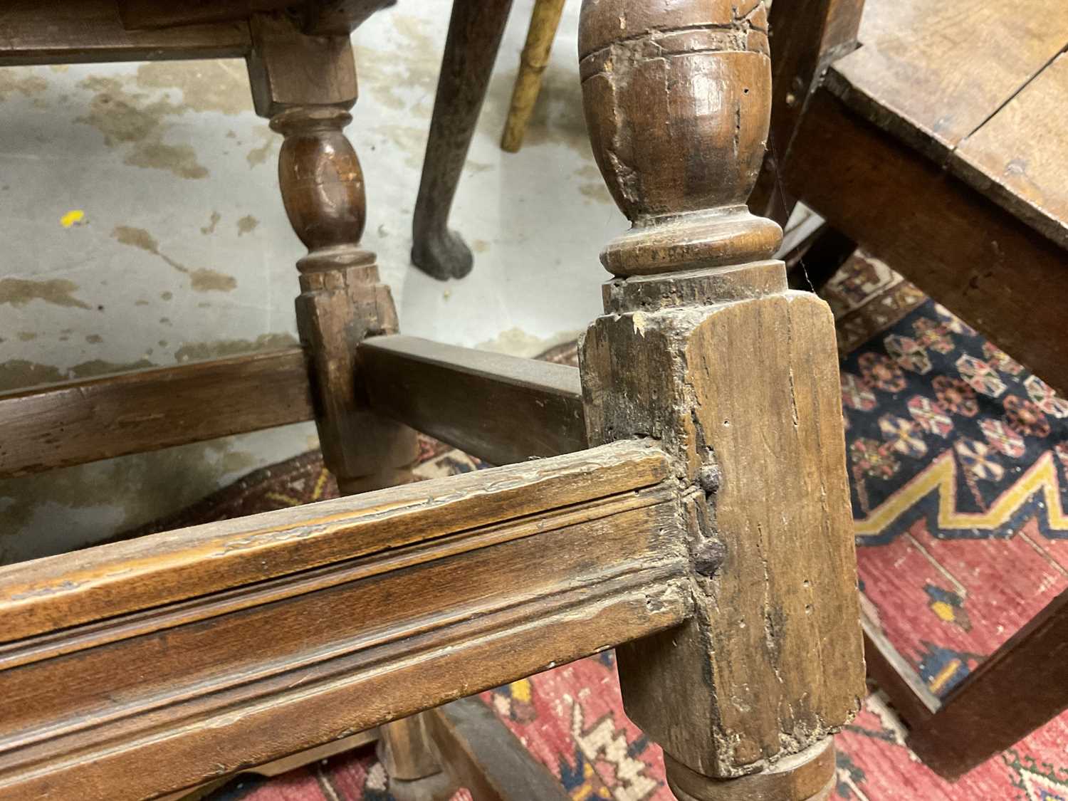 19th century Continental fruitwood side chair with studded leather seat and back - Image 21 of 21