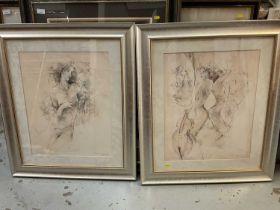 Pair of framed contemporary prints, indistinctly signed, 55cm x 44cm