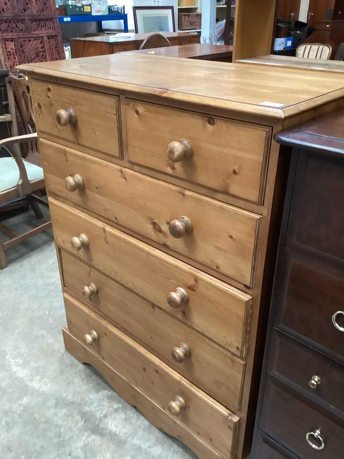 Modern pine chest of two short and four long drawers on bracket feet 90.5cm wide, 116cm high