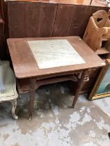 Oak serving table with marble inset top