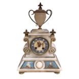 Victorian alabaster mantle clock with brass mounts, 36.5cm high