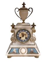 Victorian alabaster mantle clock with brass mounts, 36.5cm high