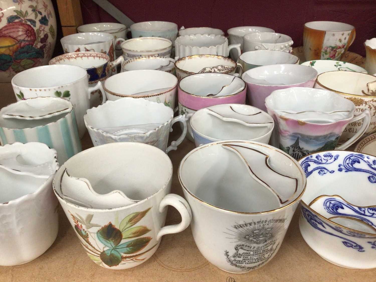 Large collection of moustache cups and saucers - Image 2 of 3