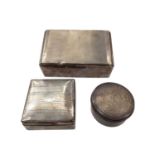 1950s silver cigar box, 1920s silver cigarette box and a round silver pot (3)