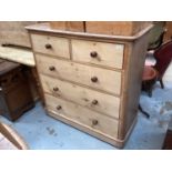 Victorian pine chest of two short and three long drawers on platform base 119cm wide, 120cm high, 52