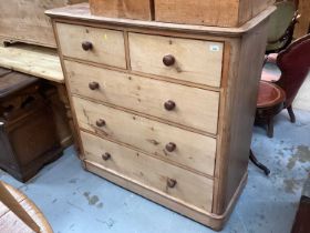 Victorian pine chest of two short and three long drawers on platform base 119cm wide, 120cm high, 52