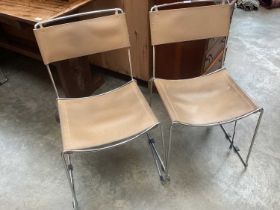 Set four Italian Mid Century-style dining chairs with chrome frames and leather seats and backs