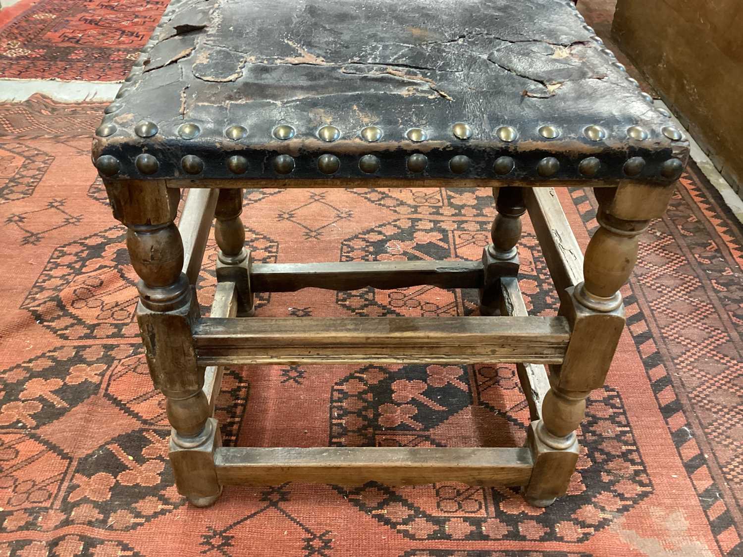 19th century Continental fruitwood side chair with studded leather seat and back - Image 4 of 21