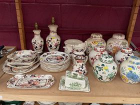 Collection of Masons Mandalay, Regency and other patterns to include lamps, ginger jars and other it