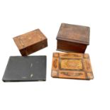 19th century marquetry box, another marquetry and painted box, and two further boxes (4)