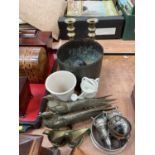 Burmese bowl, brass candlestick, group of pheasant ornaments and other items.