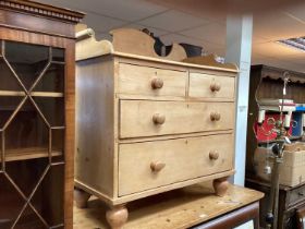 Victorian pine chest with raised ledge back, two short and two long drawers below, 94cm wide, 50cm d