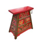 Tibetan painted stool with three drawers to one side, 44.5cm high