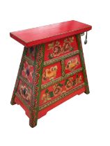 Tibetan painted stool with three drawers to one side, 44.5cm high