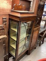 Edwardian inlaid mahogany display cabinet with shelved interior, on splayed legs